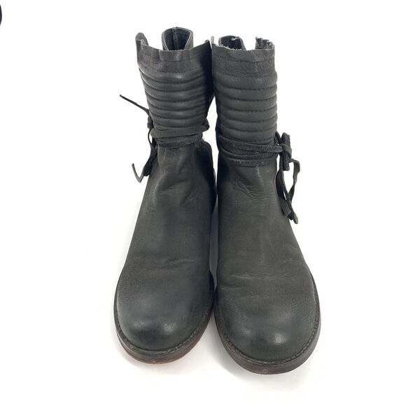 Free People Cambridge Wrap Leather Ankle Boots 37 6.5 Womens Black Low Booties - Picture 2 of 9